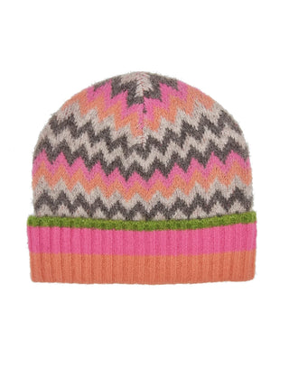 Nooki Chevron Pattern Beanie Hat Pink Beige Dora - MMJs Fashion