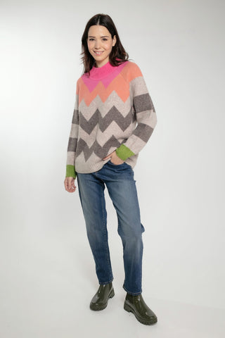 Nooki Chevron Pattern Jumper Pink Beige Green Andrea - MMJs Fashion