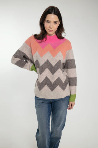 Nooki Chevron Pattern Jumper Pink Beige Green Andrea - MMJs Fashion