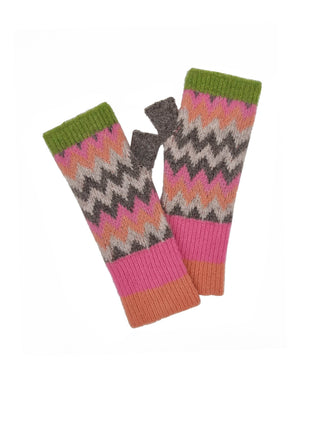 Nooki Chevron Pattern Wrist Warmer Gloves Pink Beige Dora - MMJs Fashion