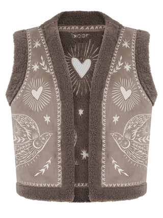 Nooki Embroidered Faux Shearling Gilet Mink Brown Freebird - MMJs Fashion