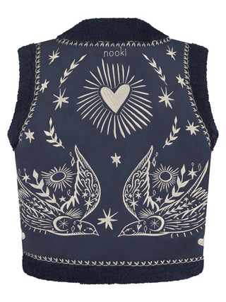 Nooki Embroidered Faux Shearling Gilet Navy Blue Freebird - MMJs Fashion