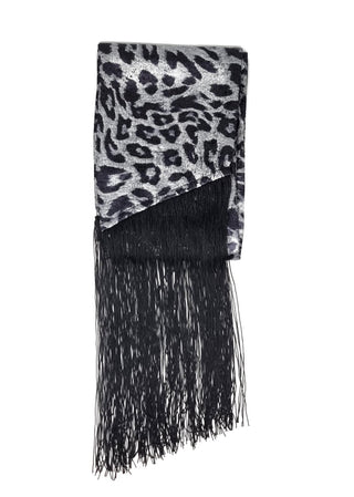 Nooki Lame Leopard Print Scarf Silver Black Stevie - MMJs Fashion