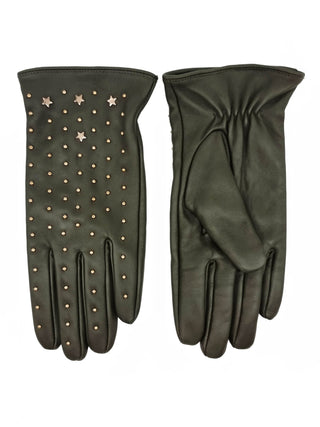 Nooki Studded Leather Gloves Khaki Green Tishan - MMJs Fashion