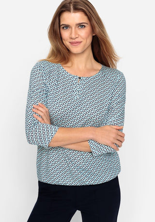 Olsen 3/4 Sleeve Patterned Top Blue Clara - MMJs Fashion