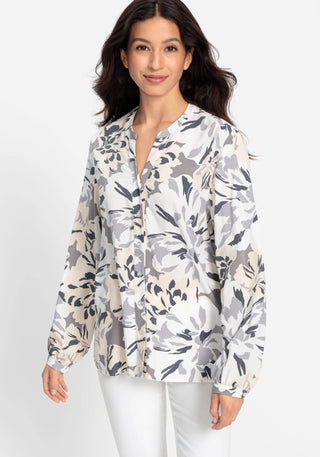 Olsen Abstract Floral Print Blouse Grey Ivory - MMJs Fashion