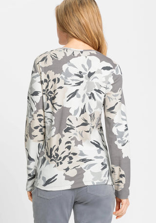 Olsen Abstract Floral Print Top Grey Ivory Edda - MMJs Fashion