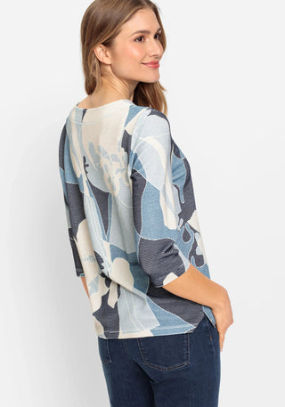 Olsen Blue Cream 3/4 Sleeve Abstract Print Sweatshirt - MMJs Fashion