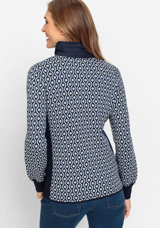 Olsen Blue Geometric Pattern Zip Front Cardigan - MMJs Fashion