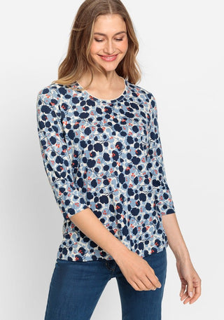 Olsen Blue Orange Floral Print Top - MMJs Fashion