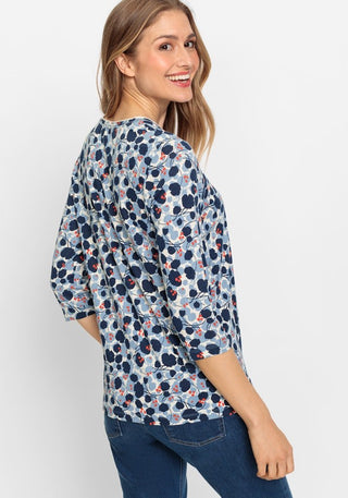 Olsen Blue Orange Floral Print Top - MMJs Fashion