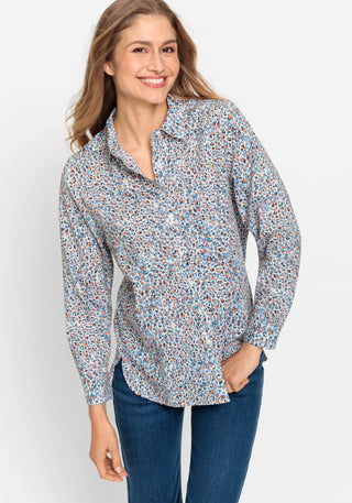 Olsen Blue Orange Leopard Print Blouse - MMJs Fashion