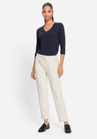 Olsen Drawstring Waist Trousers Beige Lisa Straight - MMJs Fashion