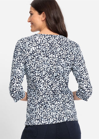 Olsen Floral Patterned Top Navy Blue - MMJs Fashion