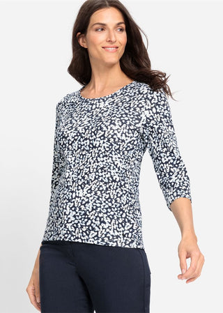 Olsen Floral Patterned Top Navy Blue - MMJs Fashion