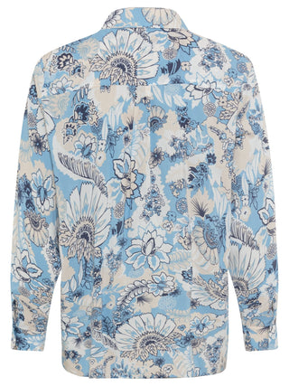 Olsen Floral Print Blouse Blue Beige - MMJs Fashion