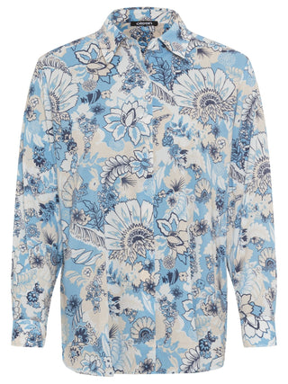 Olsen Floral Print Blouse Blue Beige - MMJs Fashion