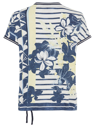 Olsen Floral Stripe Drawstring Top Navy Blue Yellow Clara - MMJs Fashion