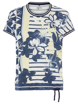 Olsen Floral Stripe Drawstring Top Navy Blue Yellow Clara - MMJs Fashion