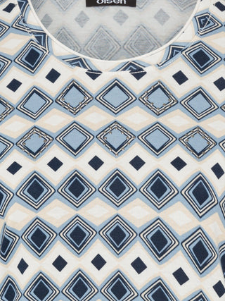 Olsen Geometric Pattern Top Blue Beige Edda - MMJs Fashion