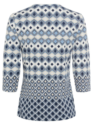 Olsen Geometric Pattern Top Blue Beige Edda - MMJs Fashion