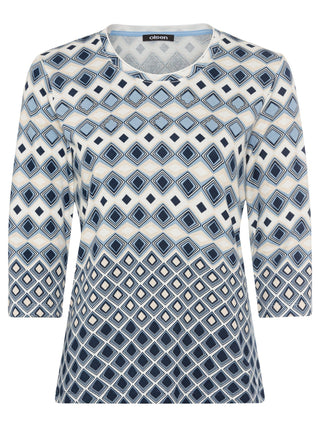 Olsen Geometric Pattern Top Blue Beige Edda - MMJs Fashion