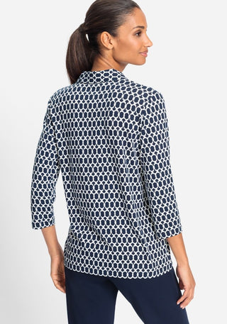 Olsen Geometric Print Jersey Blouse Blue Hannah - MMJs Fashion