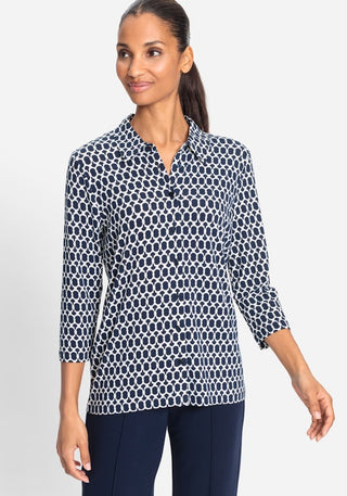 Olsen Geometric Print Jersey Blouse Blue Hannah - MMJs Fashion