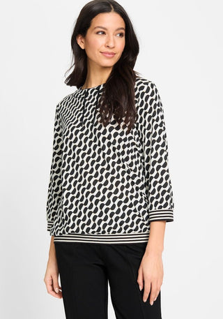 Olsen Geometric Print Top Black Beige Clara - MMJs Fashion