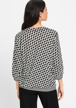 Olsen Geometric Print Top Black Beige Clara - MMJs Fashion