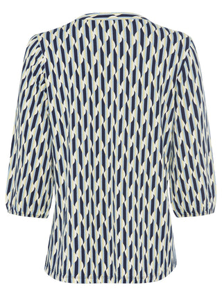 Olsen Geometric Wave Print Top Navy Blue Yellow Hannah - MMJs Fashion