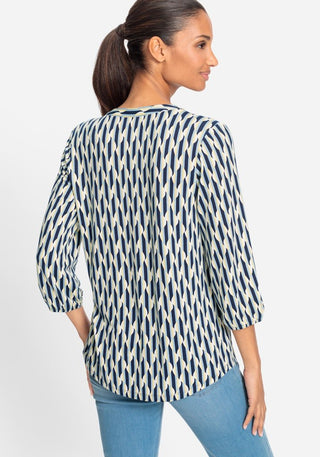 Olsen Geometric Wave Print Top Navy Blue Yellow Hannah - MMJs Fashion