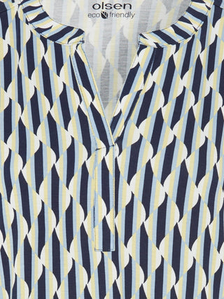 Olsen Geometric Wave Print Top Navy Blue Yellow Hannah - MMJs Fashion