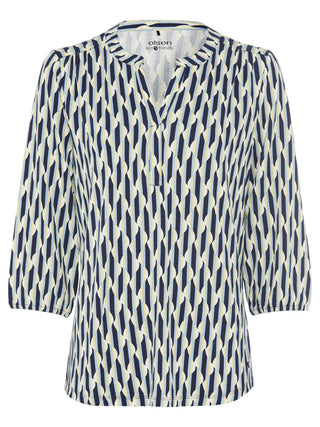 Olsen Geometric Wave Print Top Navy Blue Yellow Hannah - MMJs Fashion