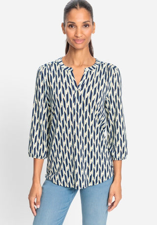 Olsen Geometric Wave Print Top Navy Blue Yellow Hannah - MMJs Fashion