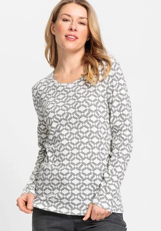 Olsen Graphic Print Top Ivory Grey Edda - MMJs Fashion