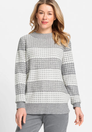 Olsen Grid Stitch Stripe Jumper Grey Ivory Henny - MMJs Fashion