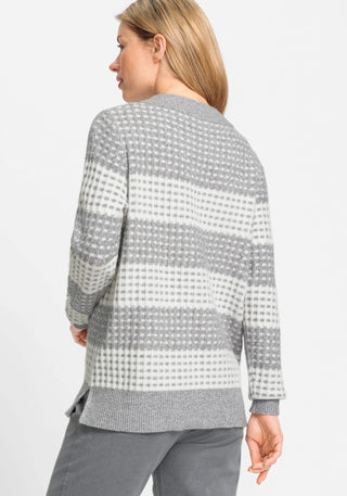 Olsen Grid Stitch Stripe Jumper Grey Ivory Henny - MMJs Fashion