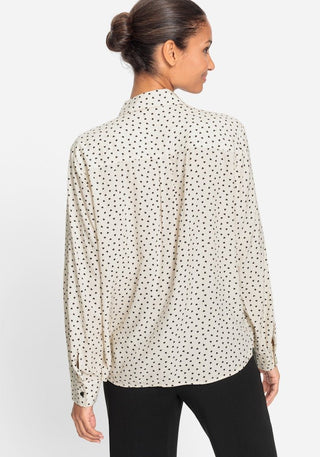 Olsen Heart Print Blouse Beige Black - MMJs Fashion