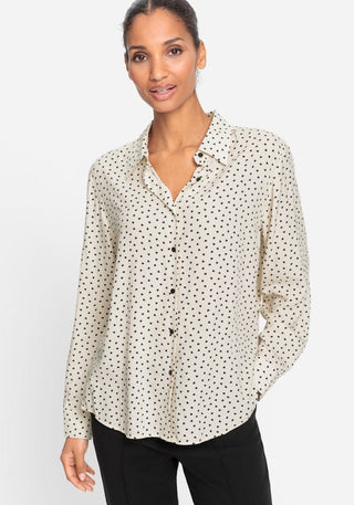 Olsen Heart Print Blouse Beige Black - MMJs Fashion