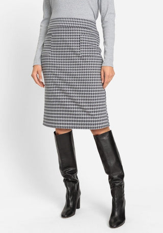 Olsen Houndstooth Pattern Skirt with Pockets Grey - MMJs Fashion