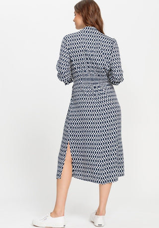 Olsen Print Tie Waist Dress Navy Blue - MMJs Fashion