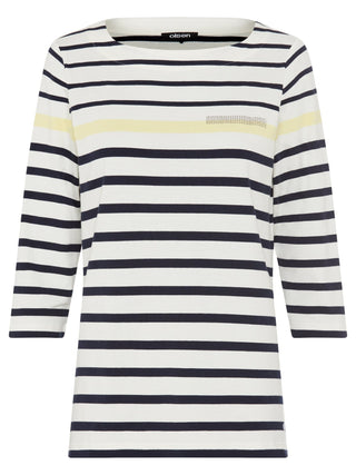 Olsen Striped 3/4 Sleeve Top Navy Blue Yellow Hannah - MMJs Fashion