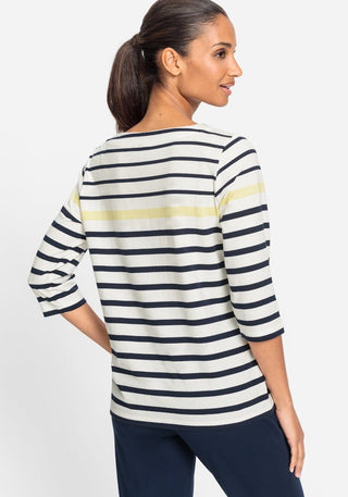 Olsen Striped 3/4 Sleeve Top Navy Blue Yellow Hannah - MMJs Fashion