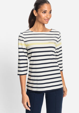 Olsen Striped 3/4 Sleeve Top Navy Blue Yellow Hannah - MMJs Fashion