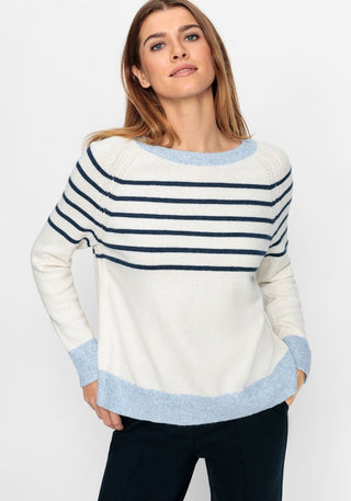 Olsen Striped Jumper Beige Blue Melange Henny - MMJs Fashion