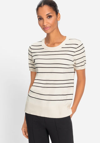 Olsen Striped Short Sleeve Jumper Beige Black Henny - MMJs Fashion