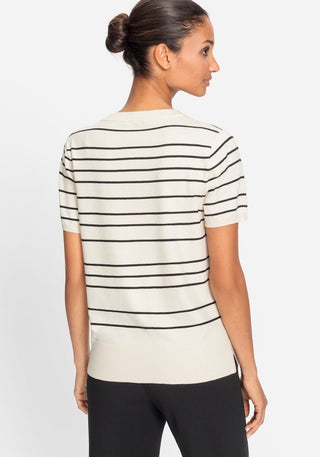 Olsen Striped Short Sleeve Jumper Beige Black Henny - MMJs Fashion