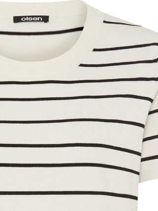 Olsen Striped Short Sleeve Jumper Beige Black Henny - MMJs Fashion