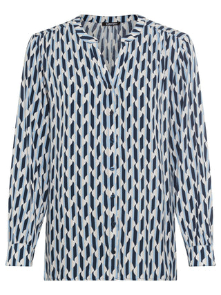 Olsen Wave Print Blouse Blue Beige - MMJs Fashion